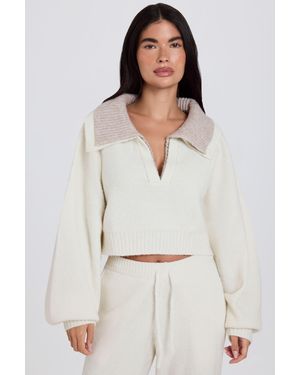 BO+TEE Soft Knit Layered Collar Cropped Jumper - White
