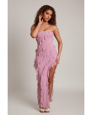 Oh Polly Bandeau Ruffle Detail Maxi Dress - Pink