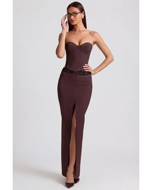 Oh Polly Pinstripe Low-Rise Maxi Skirt - Brown