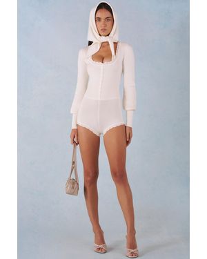 Oh Polly Knit Long-Sleeve Romper - White