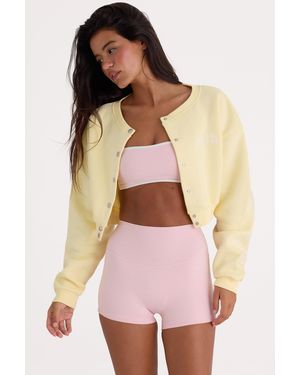 BO+TEE Brushed Jersey Button-Up Cropped Cardigan - Yellow