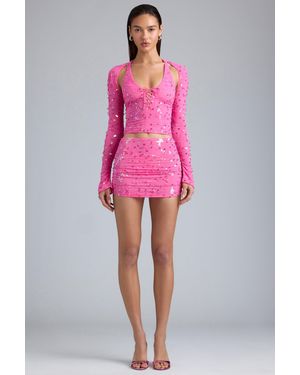 Oh Polly Ruched Mid-Rise Micro Mini Skirt - Pink