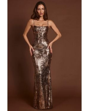 Oh Polly Embellished Straight-Neck Maxi Dress - Metallic