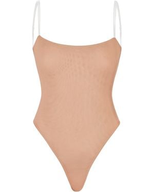 Oh Polly Soft Mesh Invisible Strap Thong Bodysuit - Pink