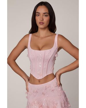 Oh Polly Embellished Lace-Up Corset Top - Pink