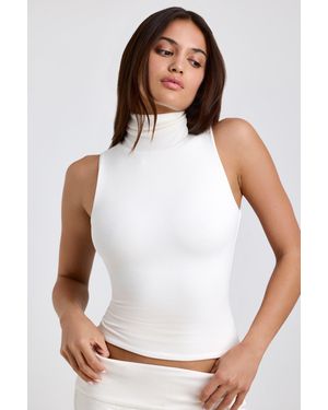 Oh Polly Ribbed Modal Turtleneck Tank Top - White