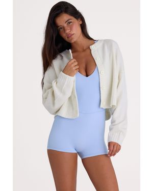 BO+TEE Knit Cropped Cardigan - White