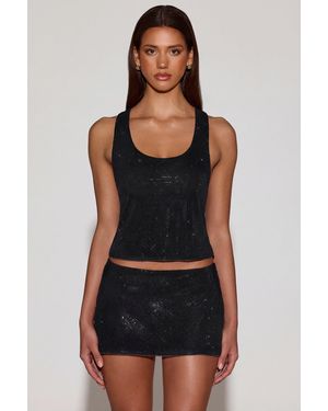Oh Polly Embellished Jersey Scoop-Neck Racerback Top - Black
