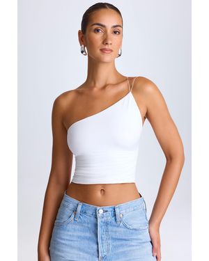 Oh Polly One-Shoulder Lace-Up Top - White