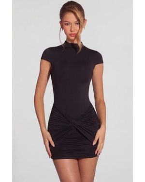 Oh Polly Jersey Turtleneck Ruched Backless Mini Dress - Black