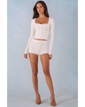 Oh Polly Knit Mid-Rise Mini Shorts - White