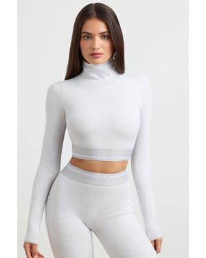 BO+TEE Backless Turtleneck Long-Sleeve Crop Top - Grey
