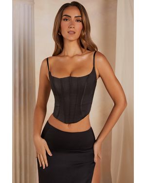Oh Polly Lace Up Back Satin Corset - Black