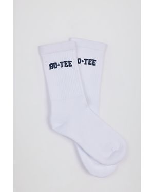 BO+TEE Ribbed Half-Crew Socks - White