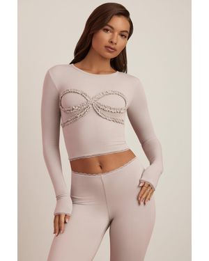 Oh Polly Modal Lace-Trim Appliqué Pyjama Top - Grey