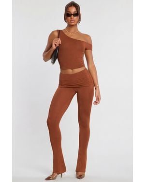 Oh Polly Mid Rise Modal Cashmere Blend Trousers - Brown