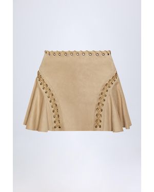 Oh Polly Lace-Up Mid-Rise Mini Skirt - Brown