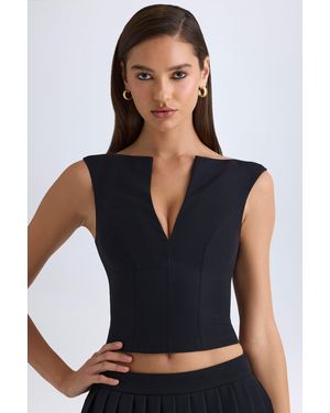 Oh Polly V-Neck Structured Crop Top - Black