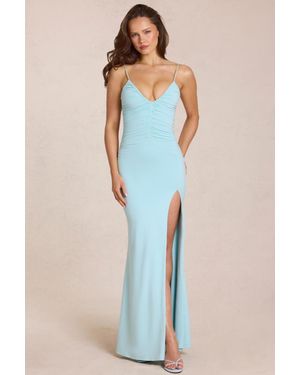 Oh Polly Deep V-Neck Maxi Dress - Blue