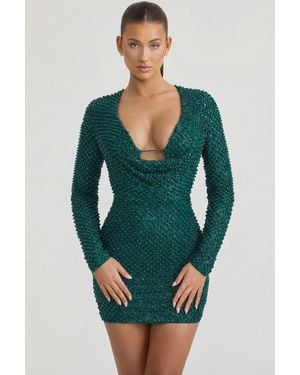 Oh Polly Embellished Cowl-Neck Mini Dress - Green
