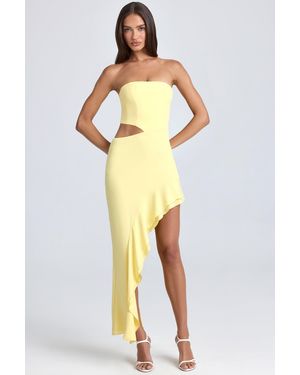 Oh Polly Bandeau Cut-Out Ruffle-Trim Maxi Dress - Yellow