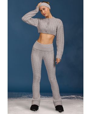 BO+TEE Cable Knit Foldover Flared Trousers - Grey
