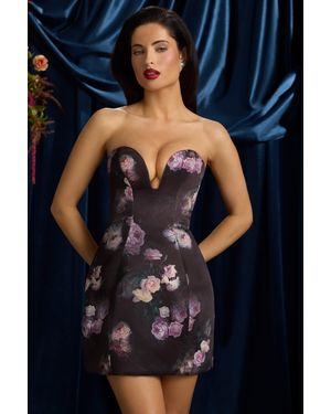 Oh Polly Strapless Structured Tulip Mini Dress - Multicolour