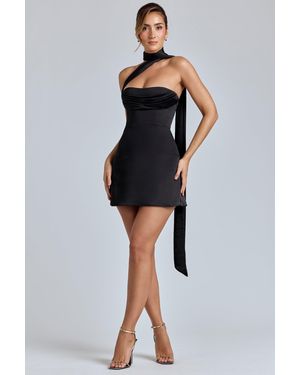 Oh Polly Draped Halterneck Satin Mini Dress - Black