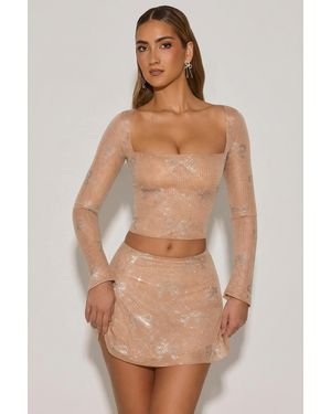 Oh Polly Embellished Mid-Rise A-Line Mini Skirt - Natural