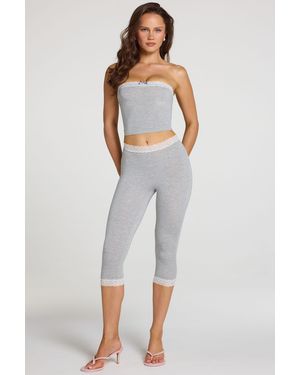 Oh Polly Modal Lace-Trim Mid-Rise Capri Leggings - Grey