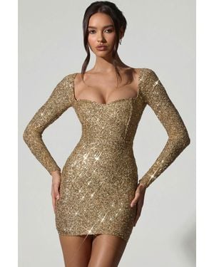 Oh Polly Embellished Sweetheart-Neck Mini Dress - Metallic