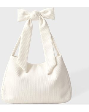 BO+TEE Corduroy Bow Tote Bag - White