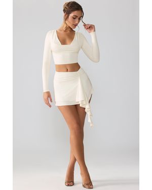 Oh Polly Slinky Jersey Mid Rise Ruffle Layer Mini Skirt - White