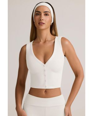 Oh Polly Modal Ribbed Button-Up Vest Top - White