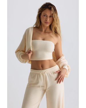 BO+TEE Brushed Jersey Hooded Cropped Shrug - White