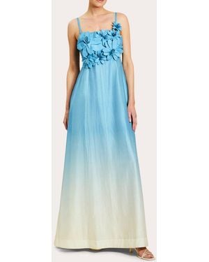 mestiza Esperanza Floral Appliqué Organza Empire Gown - Blue
