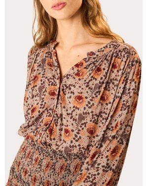 Natalie Martin Tolan Floral Gathered Button-Up Top Rayon - Brown