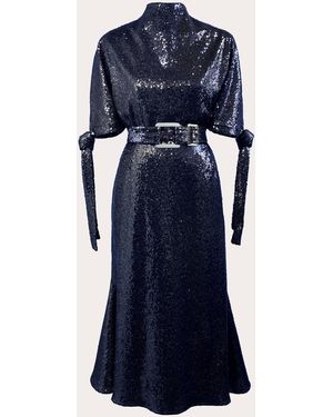 Edeline Lee Pedernal Sequin Belted Tie-Sleeve Midi Dress - Blue