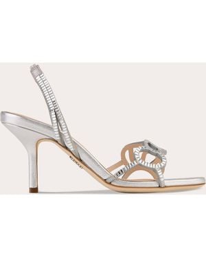 Rodo Pearle 75 Embellished Metallic Leather Slingback - Natural