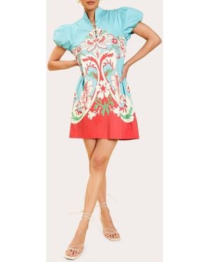 mestiza Elliana Floral Poplin Barong Mini Dress Cotton/Spandex - Red