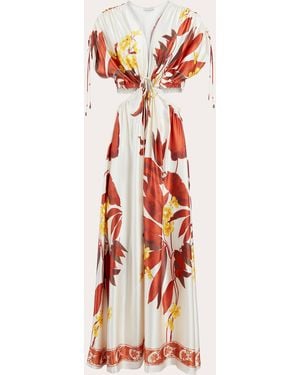SECRET MISSION Donna Floral-Print Silk Cutout Maxi Dress - White