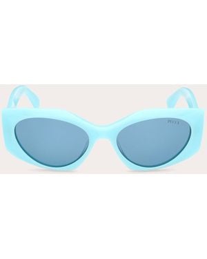 Emilio Pucci Shiny Light Faceted Rectangle Sunglasses - Blue