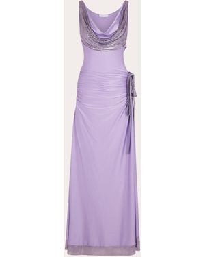 Rabanne Draped Embellished Satin-Jersey Maxi Dress - Purple