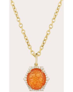 Goshwara Carved Mandarin Garnet G-One Pendant Necklace - White