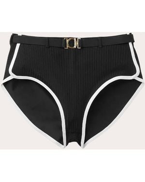 Seaquelle Swim Ribbed Sport High-Rise Bikini Bottoms - Black