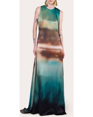 ROKSANDA Sylas Printed Twist Back Silk Satin Gown - Green