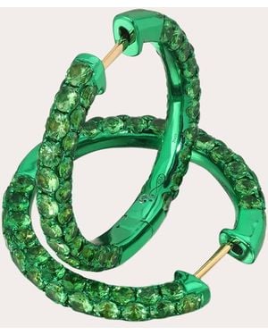 Graziela Gems Tsavorite Large Three-Sided Hoop Earrings 18K - Green