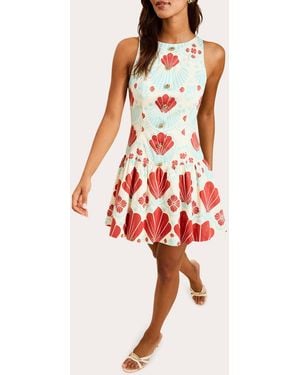 mestiza Happy Hour Shell Poplin Drop-Waist Mini Dress Cotton/Spandex - Red