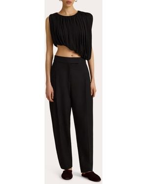 Marina Moscone Jersey Gathered Drape Asymmetric Crop Top - Black