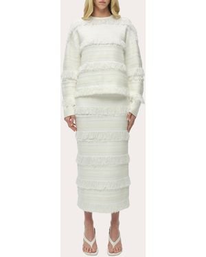 Jonathan Simkhai Carrick Stripe Fringe Crewneck Sweater - Natural